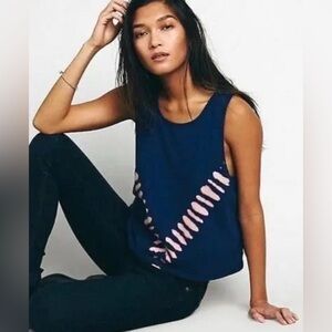 Free People We The Free Del Ray Tie Dye Tank Top Navy/Pink/White Size Medium